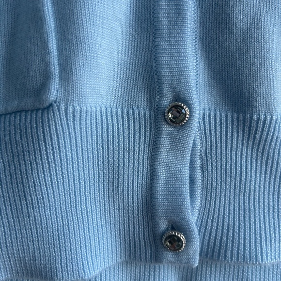 NY&Co Women's Blue Short Sleeve Sweater Button Up Sparkle Sz L Preppy Old Money - Picture 4 of 6